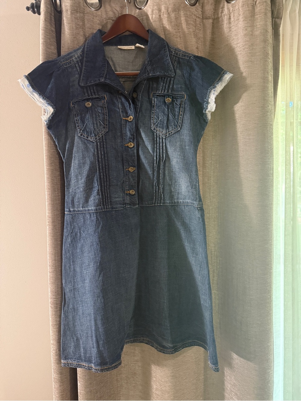 DKNY Blue Denim Button-Front Cap-Sleeve Dress